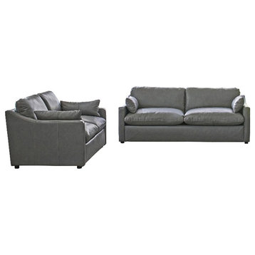 Coaster Grayson 2-Piece Sloped Arm Upholstered Leather Sofa Set in Gray