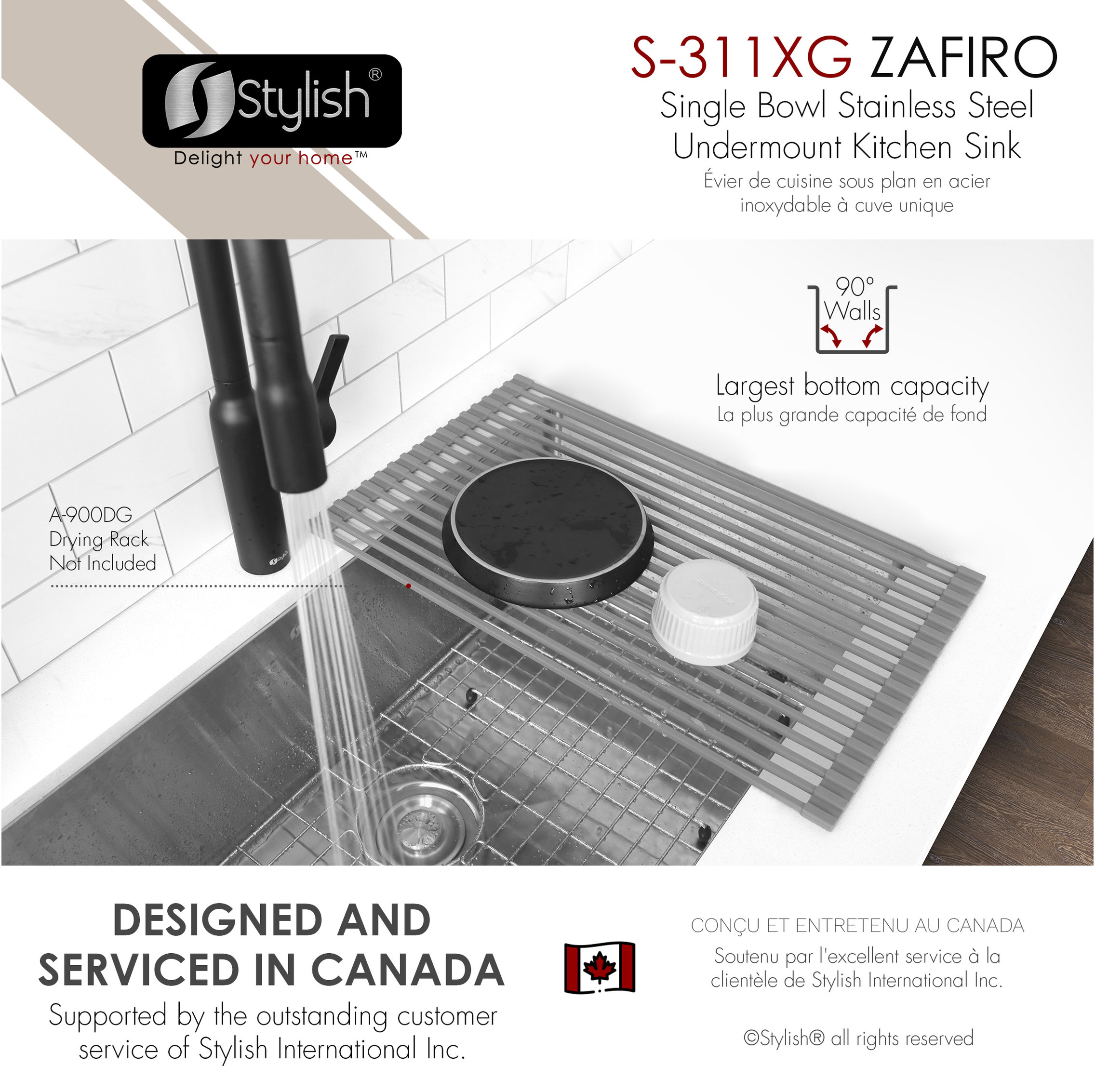 STYLISH 30" Single Bowl 16 Gauge Stainless Steel Kitchen Sink With Grid