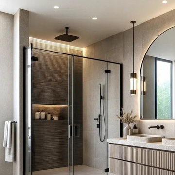 Fluted White Oak Floating Vanity | Modern Spa Bathroom Cabinet