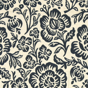 Navy Blue And Beige Floral Reversible Matelasse Upholstery Fabric By The Yard