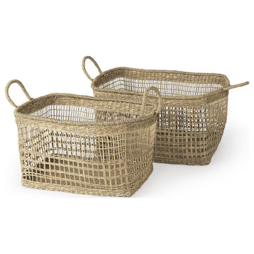 Set of Two Brown Wicker Storage Baskets