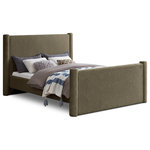 Meridian Furniture - Elias Upholstered Bed, Green, King, Boucle Fabric - Revamp your bedroom decor by adding the gorgeous and stylish Elias Boucle King Bed. Featuring a sleek and minimalistic design, this bed is constructed with a solid wood inner frame for long-lasting durability. The soft olive green boucle upholstery adds a touch of elegance to your bedroom, making it a perfect addition to any modern or contemporary living space.