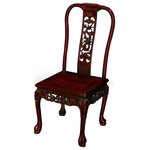 China Furniture and Arts - Dark Cherry Rosewood Dragon Queen Anne Oriental Side Chair - Made of solid rosewood, our side chair is exquisitely hand-carved with Dragon designs in a hand-applied dark cherry finish. The hand-carved curved tiger claw legs combined with traditional joinery technique provides long-lasting durability. Use as a dining chair or place a pair in a special spot in your living room. Silk cushions sold separately.