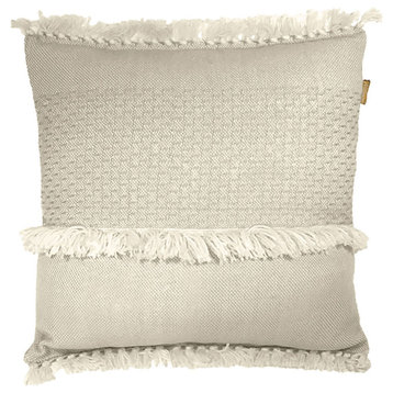 Delrey Handwoven Wool Blend 20x20 Throw Pillow, Natural Off White