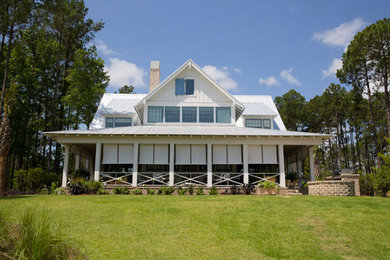 Large elegant white two-story gable roof photo in Atlanta