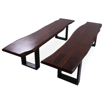Solid Wood Handmade Dining Bench With Metal Legs Set of Two