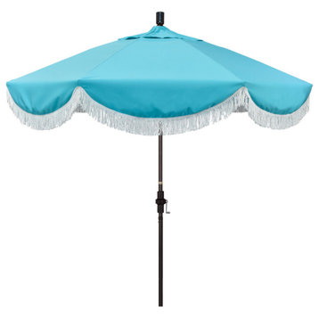 9' Bronze Surfside Patio Umbrella With Ribs and White Fringe, Aruba