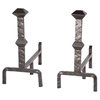 Forest Hill Iron Andirons, Set of 2, Hand Rubbed Pewter