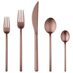 Mepra - Due Flatware Set, Ice Bronze, 5 Pcs. - The Due collection by Mepra is flatware that exudes luxury as a lifestyle. Its cool, minimal, style is inspired by influential designers like Angelo Mangiarotti and exalted through generations of tradition, technique and superb materials. They're quite practical, too. The metal undergoes a titanium-based molecular embedding process that makes for dishwasher-safe utensils that won't corrode, oxidize or stain.