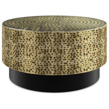 Modern Industrial Coffee Table, Unique Hammered Textured Top, Antique Gold/Black