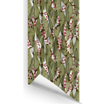 Lily of the Valley Wallcovering, Olive, Roll, Peel and Stick