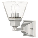 Livex Lighting - Livex Lighting Mission 1 Light Brushed Nickel Single Sconce - The Mission collection has clean lines with geometric forms. This one light bath vanity light features clear glass on brushed nickel, square style arm that elevates the classic look.