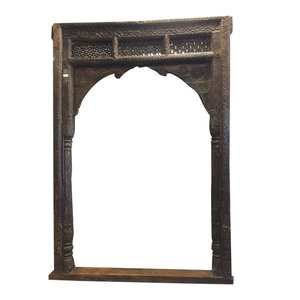 Mogulinterior - Consigned Carved Teak Wood Jaipur Arch Welcome Gate - Molding And Millwork