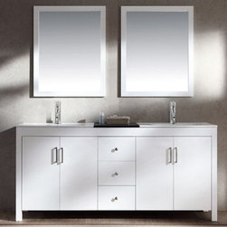 72 inch Contemporary Double Sink Bathroom Vanity Set in White Finish - Bathroom Vanities And Sink Consoles