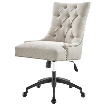 Modern Office Chair, Matte Black Base & Armless Padded Fabric Seat, Beige