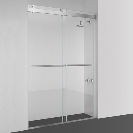 Spezia 48" W x 76" H Double Sliding Frameless Shower Door, Brushed Nickel