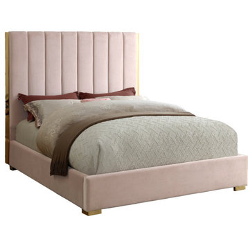 Becca Velvet Upholstered Bed, Pink, King