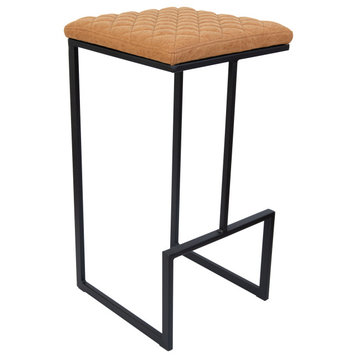 Quincy Quilted Stitched Leather Bar Stools, Metal Frame, Light Brown