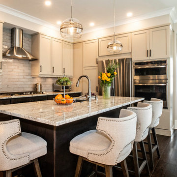 Elegant Transitional Two-Tone Kitchen Remodel | Light Cabinetry & Marble-Inspire