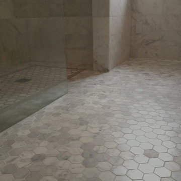 White Marble Curbless Shower - Vancouver West Side