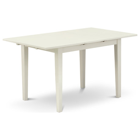 Rectangular Small Table Linen White Top Surface, Solid Wood Table Legs