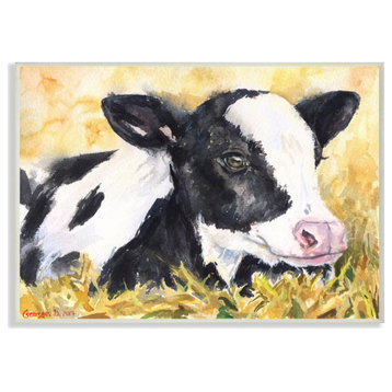 Cute Baby Cow Animal Yellow Watercolor Painting, 12"x18"
