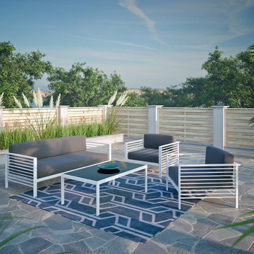 CorLiving 4-Piece Dark Grey and White Patio Conversation Set