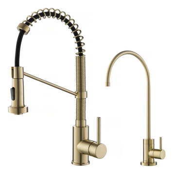 Purita Water Dispenser with Bolden Pulldown Kitchen Faucet, Brushed Gold