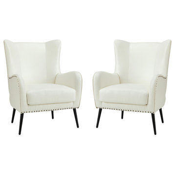 39" Comfy Living Room Armchair With Special Arms, Set of 2, Ivory