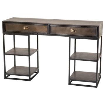 Bronze Metal Desk with Shelves