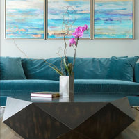Faceted Large Round Wood Coffee Table, Modern Geometric Block Solid