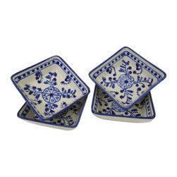 Le Souk Ceramique - Square Stoneware Sauce Dishes, Set of 4, Azoura Design - Serving And Salad Bowls