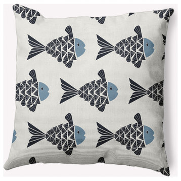 26x26" Fish Tales Nautical Decorative Indoor Pillow, Dusty Smoke