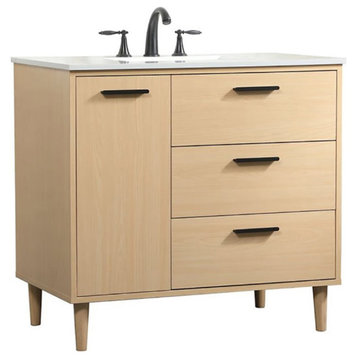 Elegant Decor Baldwin 36" Solid Wood and MDF Bathroom Vanity in Maple