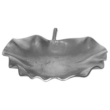Kevin Handcrafted Aluminum Decorative Leaf Plate, Raw Nickel