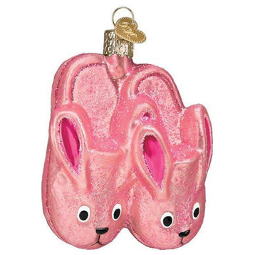 Pink Bunny Slippers Holiday Ornament Glass