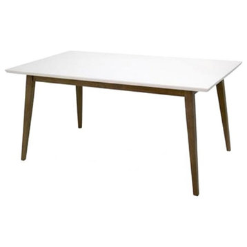 Pemberly Row Mid-Century 47" Rectangular Solid Wood Dining Table in White