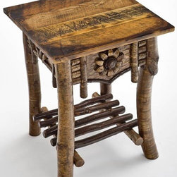 Birch Bark Furniture - Artistic End Table with Barnwood Top - Side Tables And End Tables