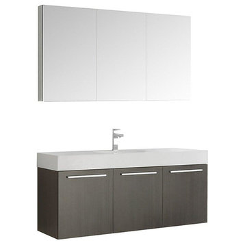 Fresca Vista 60" Wall Hung Single Sink Vanity With Medicine Cabinet, Gray