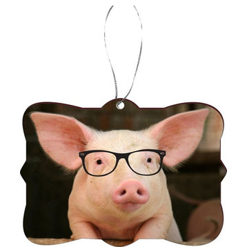 Percy the Pigster Hipster Pig in Sty Design Rectangle Christmas Tree Ornament