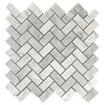 All Marble Tiles - 12"x12" Bianco Carrara Honed Marble Herringbone Mosaic Tile - SAMPLES ARE A SMALLER PART OF THE ORIGINAL TILE. SAMPLES ARE NOT RETURNABLE.