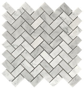 12"x12" Bianco Carrara Honed Marble Herringbone Mosaic Tile