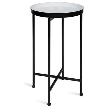 Kate and Laurel Celia Round Metal Foldable Tray Accent Table, Black/White