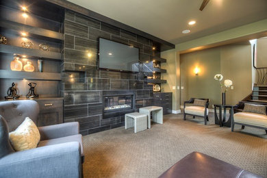 Inspiration for a contemporary family room remodel in Omaha