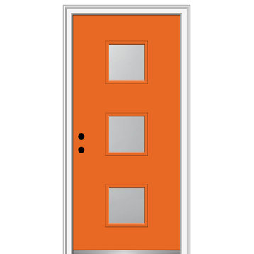 32 in.x80 in. 3 Lite Frosted Right-Hand Inswing Painted Fiberglass Smooth Door