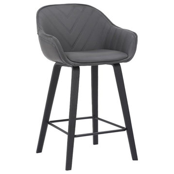 Armen Living Crimson 26" Modern Faux Leather & Wood Counter Stool in Gray/Black