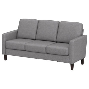 Modern 3 Seater Sofa, Tapered Legs With Cushioned Seat & Track Arms, Light Gray