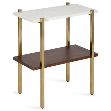 Abcott Wood and Metal Side Table, White/Walnut Brown 20x12x24