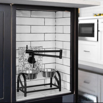 Two-Tone Custom Kitchen with Integrated Storage & Dog Feeding Station