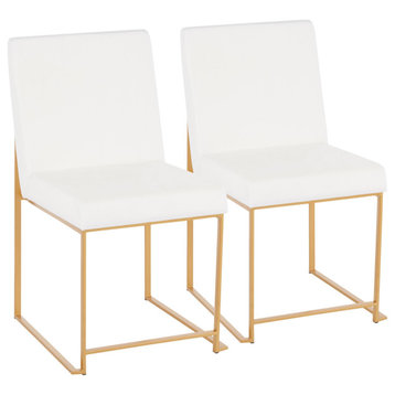 High Back Fuji Contemporary Dining Chair, Gold/White Velvet, Set of 2